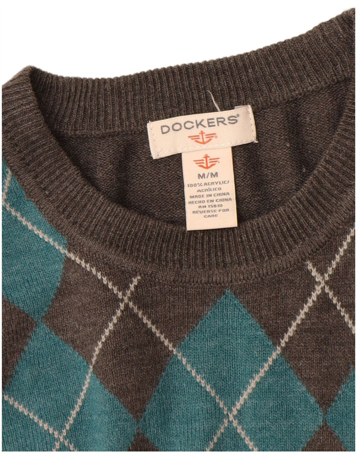 Dockers Mens Crew Neck Jumper Sweater Medium Grey Argyle/Diamond Acrylic