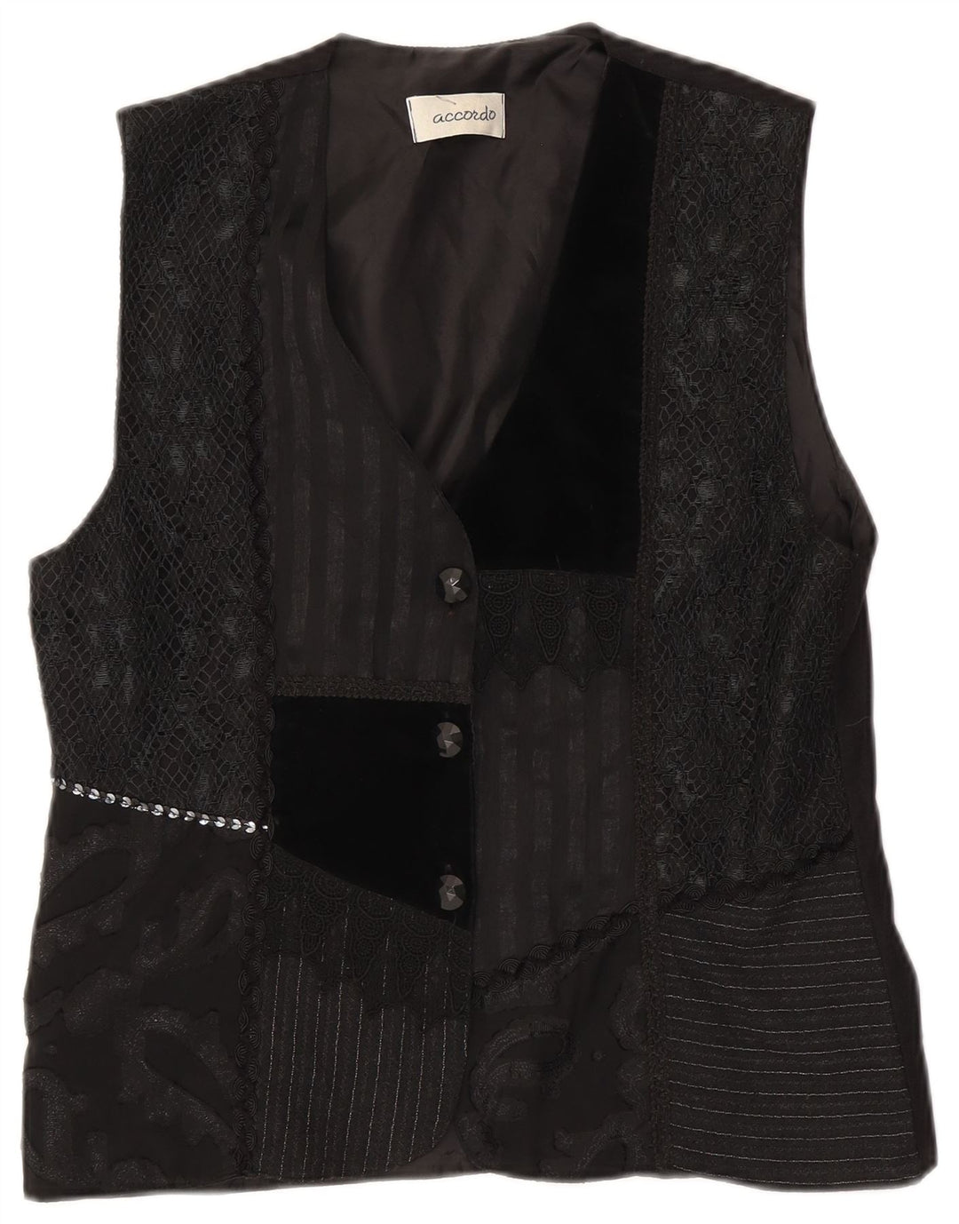 ACCORDO Womens Waistcoat UK 14 Medium Black Patchwork
