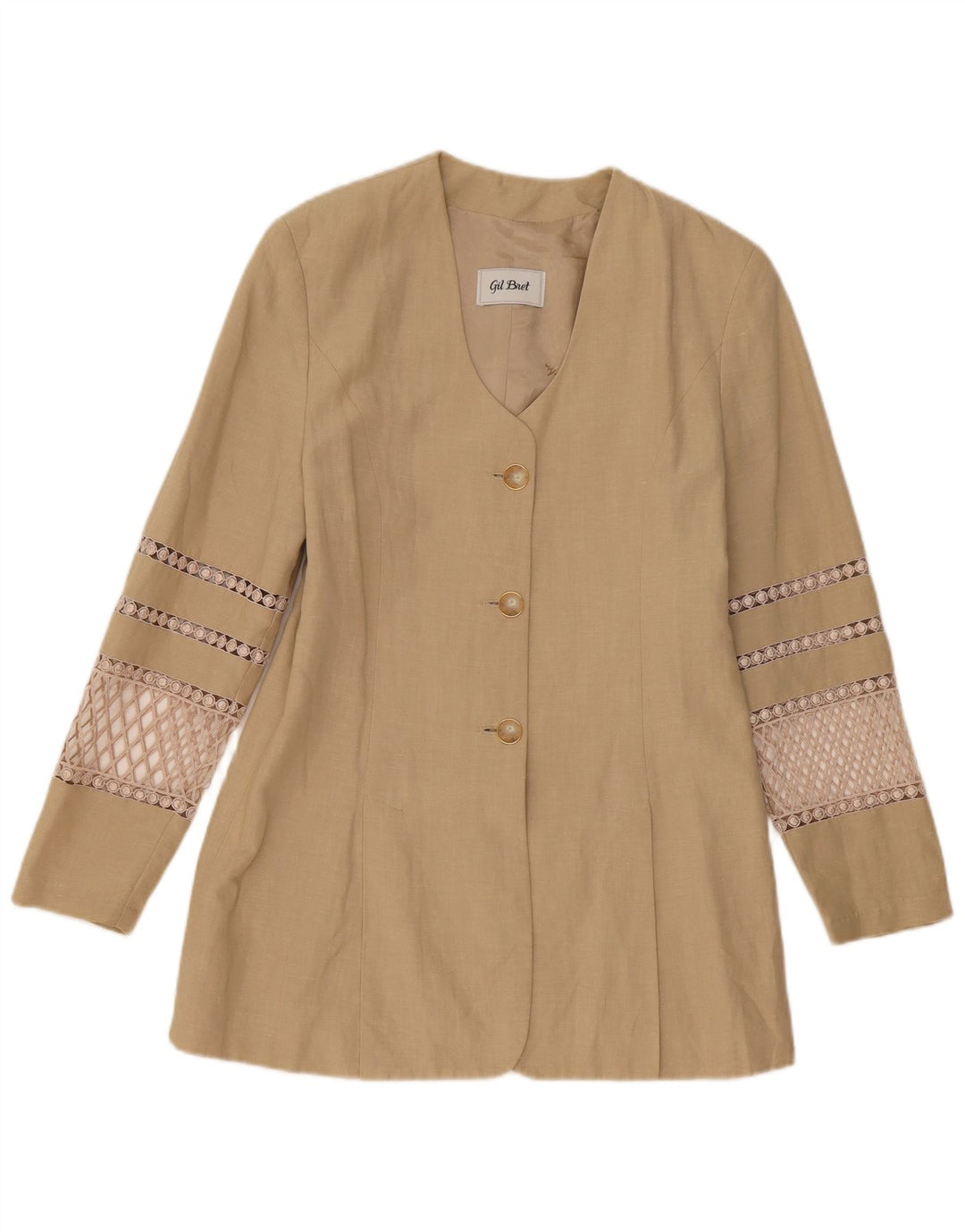Gil Bret Womens 3 Button Blazer Jacket UK 12 Medium Beige Linen