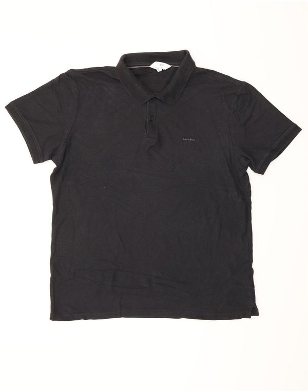 CALVIN KLEIN Mens Slim Fit Polo Shirt Large Black Cotton