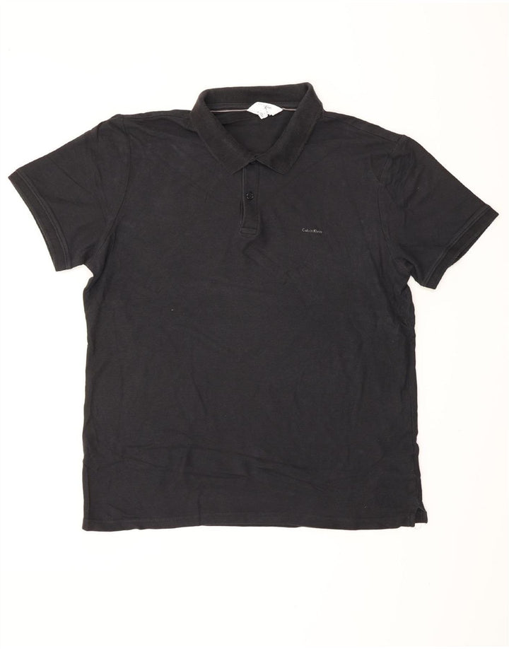 CALVIN KLEIN Mens Slim Fit Polo Shirt Large Black Cotton