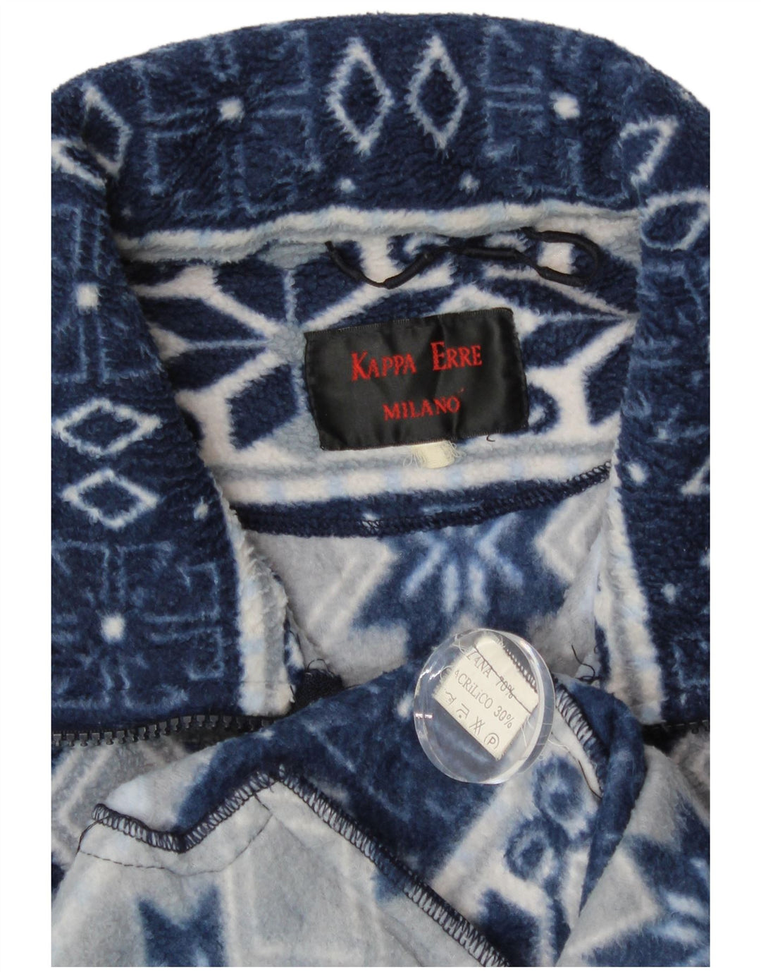 Kappa Mens Fleece Jacket UK 40 Large Blue Fair Isle Wool