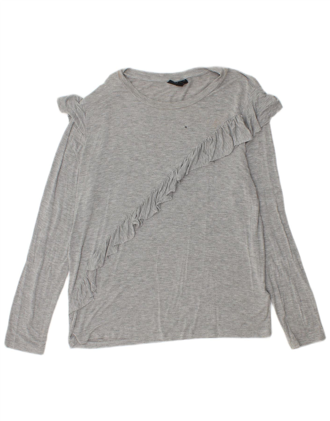 Topshop Womens Ruffle Front Top Long Sleeve UK 12 Medium Grey Flecked