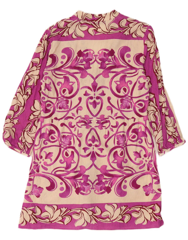 Zara Womens 3/4 Sleeve Shirt Dress UK 12 Medium Pink Floral Linen