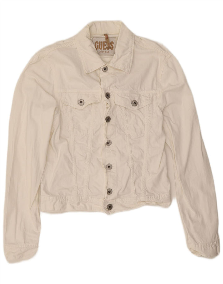 Guess Womens Denim Jacket UK 14 Medium White Cotton