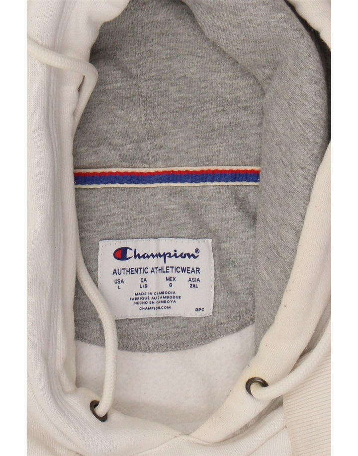 CHAMPION Mens Graphic Hoodie Jumper Large White Cotton