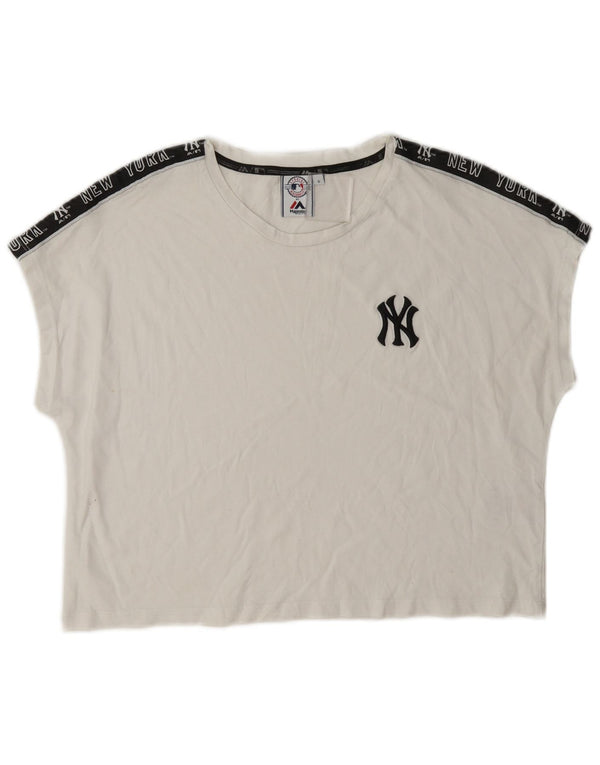 Majestic Womens New York Yankees Crop Graphic T-Shirt Top UK 10 Small White