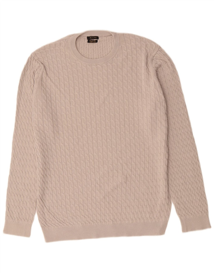 Massimo Dutti Mens Crew Neck Jumper Sweater XL Grey Cotton