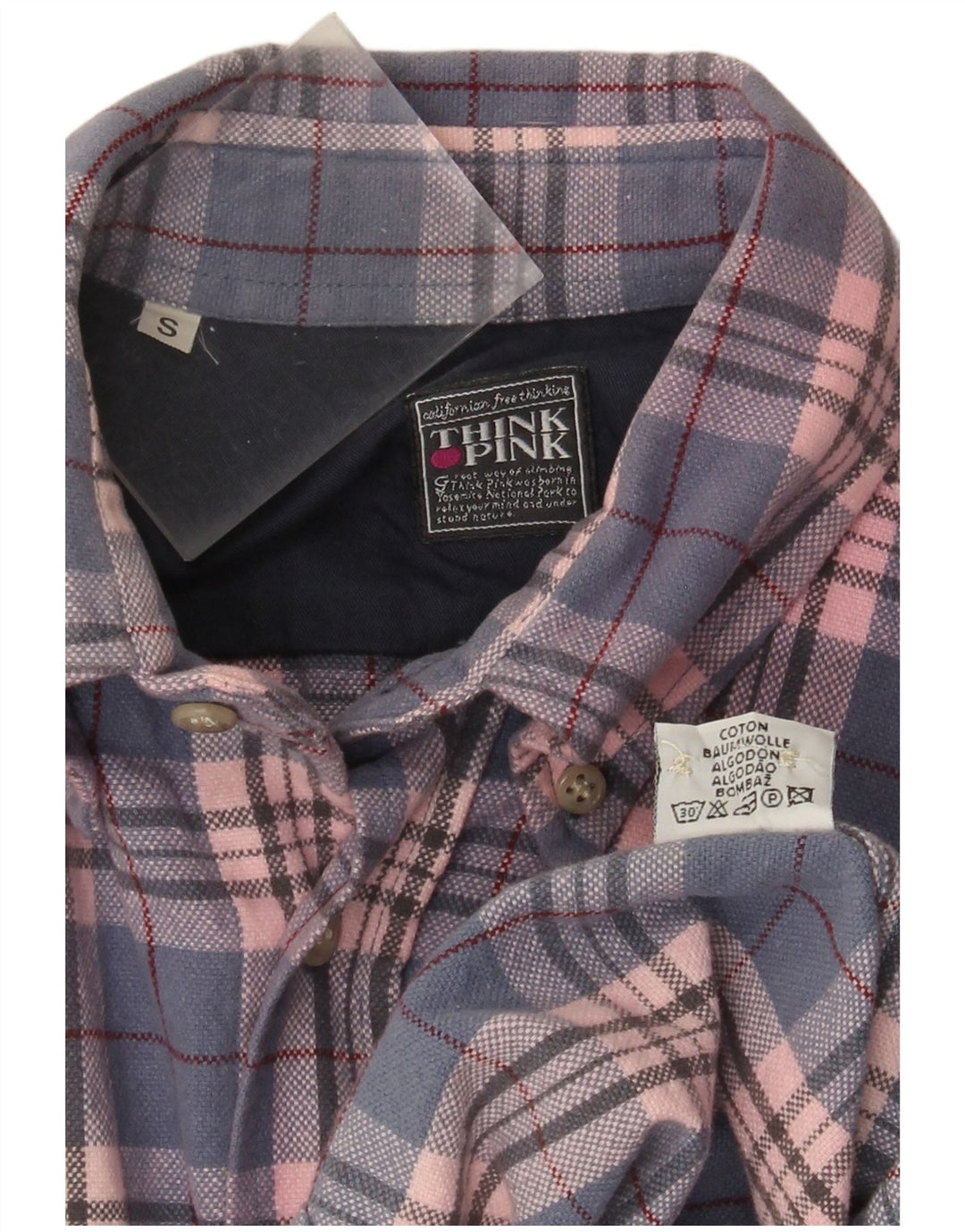 Think Pink Mens Flannel Shirt Small Pink Check Cotton