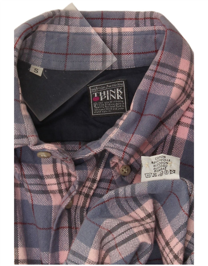 Think Pink Mens Flannel Shirt Small Pink Check Cotton