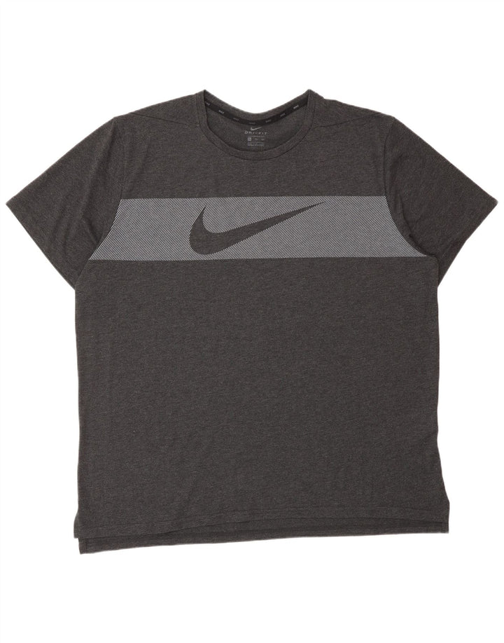 NIKE Mens Dri Fit Graphic T-Shirt Top 2XL Grey Pinstripe Cotton