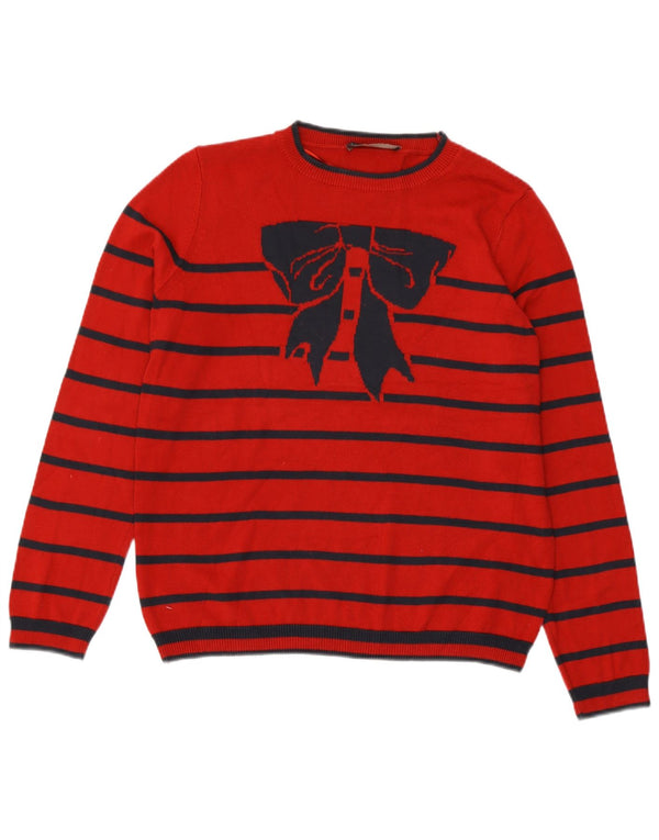 Marks & Spencer Womens Crew Neck Jumper Sweater UK 14 Large Red Striped