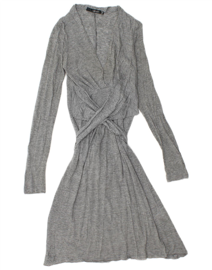 Liu Jo Womens Front Tie Long Sleeve A-Line Dress IT 40 Small Grey Flecked