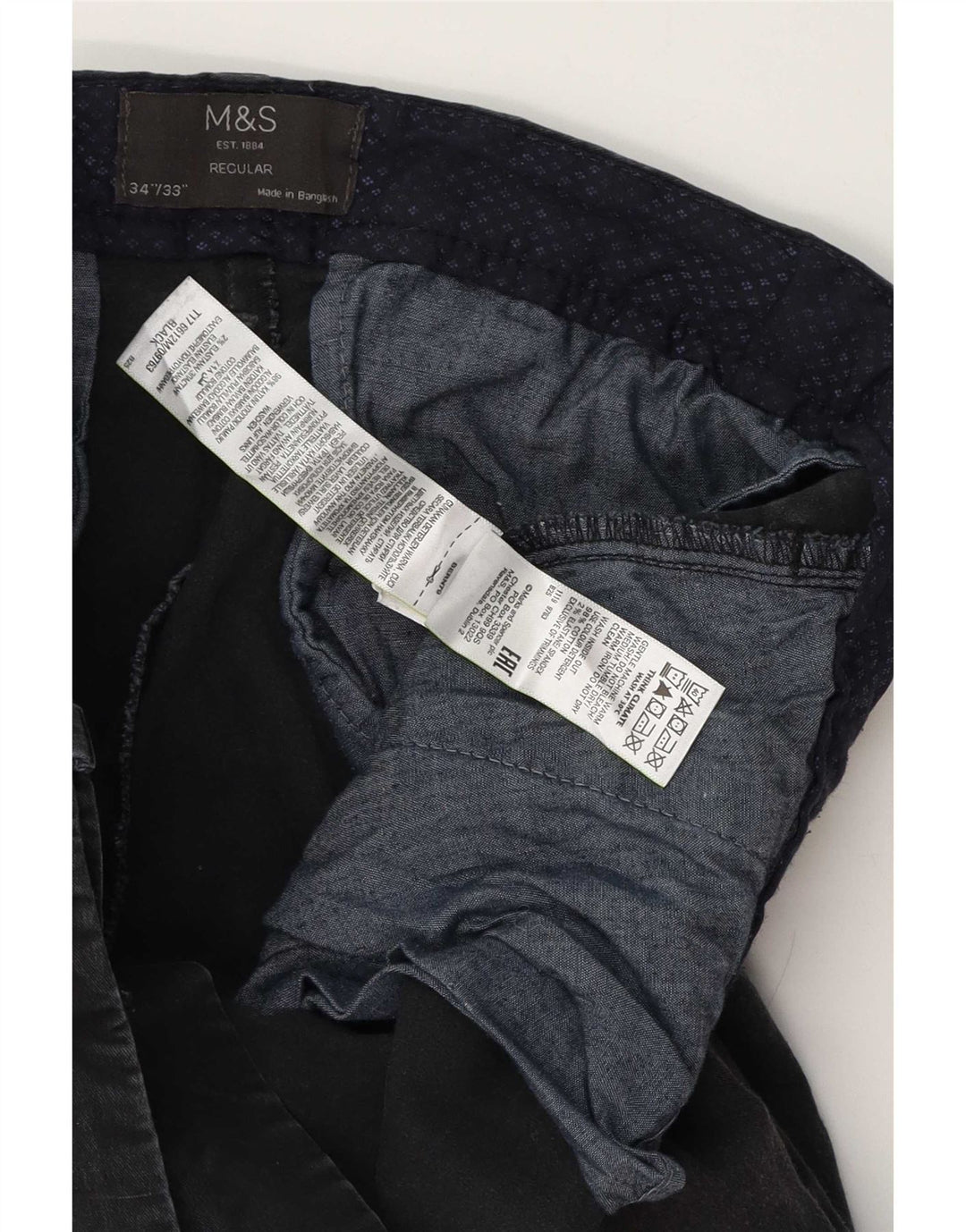Marks & Spencer Mens Regular Chino Trousers W34 L33 Black Cotton