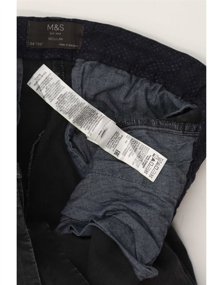 Marks & Spencer Mens Regular Chino Trousers W34 L33 Black Cotton
