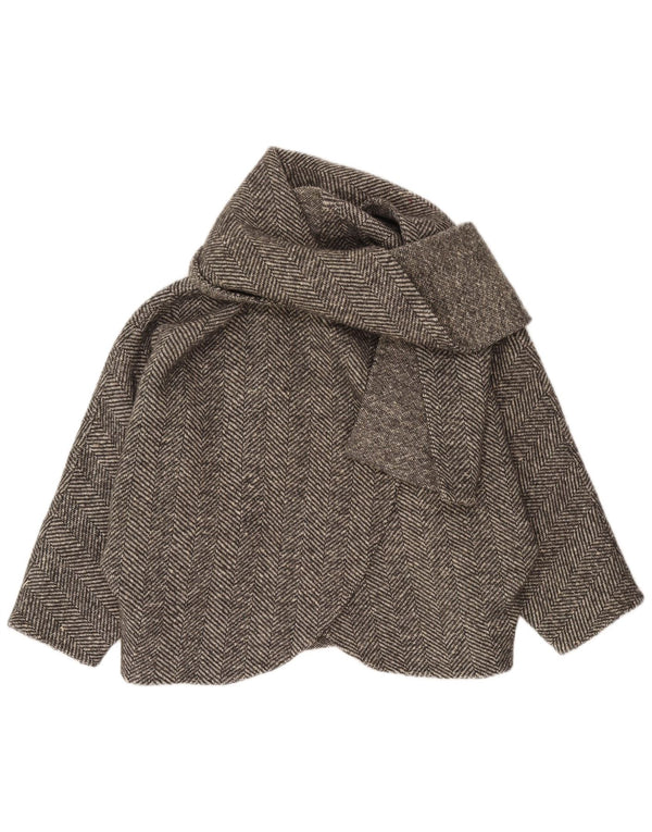 Vintage Womens Oversized Bolero Jacket UK 16 Large Grey Herringbone