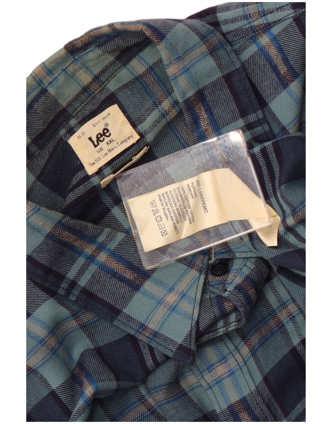 LEE Mens Flannel Shirt 2XL Navy Blue Check Cotton