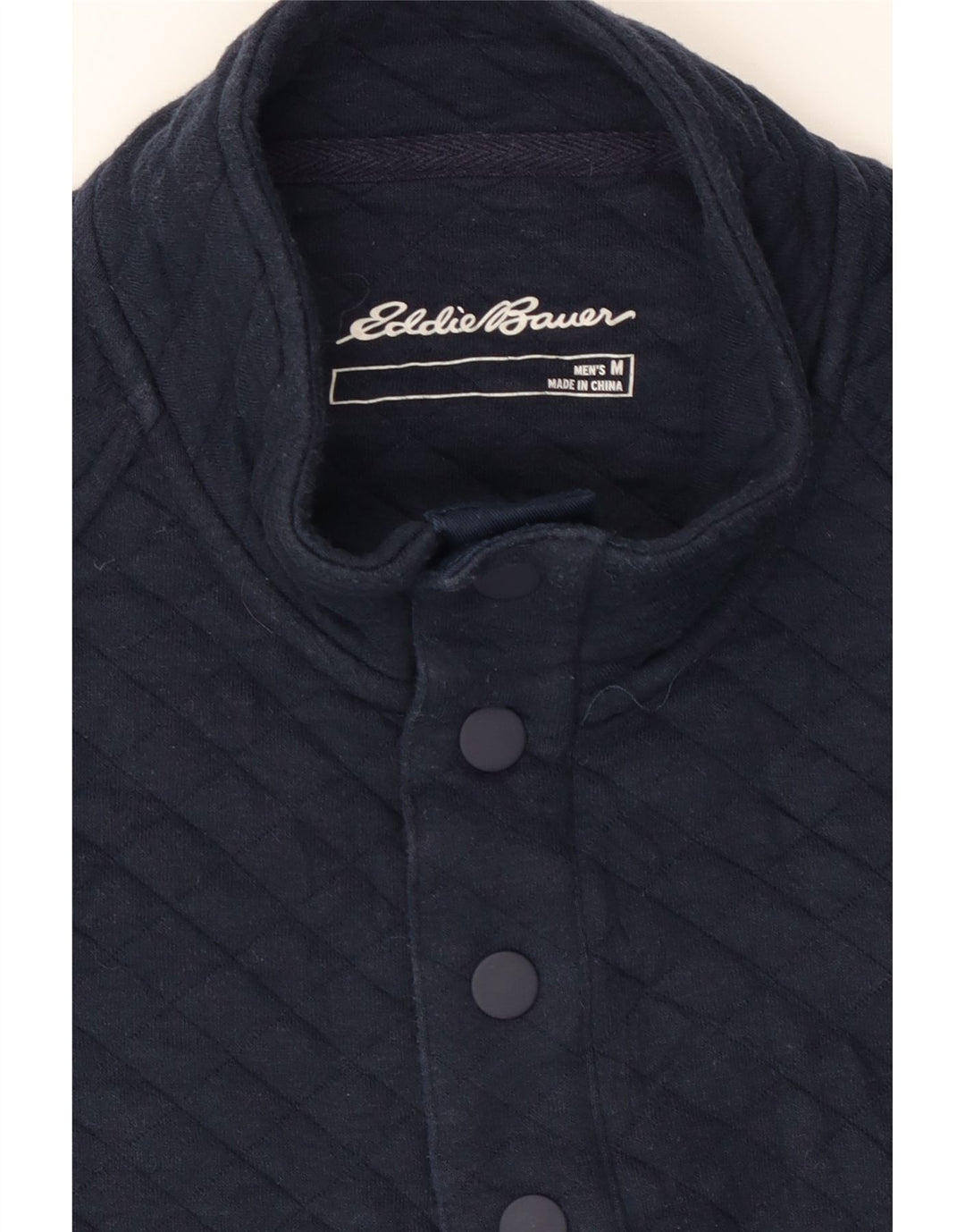 EDDIE BAUER Mens Button Neck Sweatshirt Jumper Medium Navy Blue Cotton Vintage Eddie Bauer and Second-Hand Eddie Bauer from Messina Hembry 