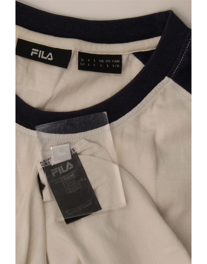 FILA Mens Graphic T-Shirt Top Large White Colourblock Cotton