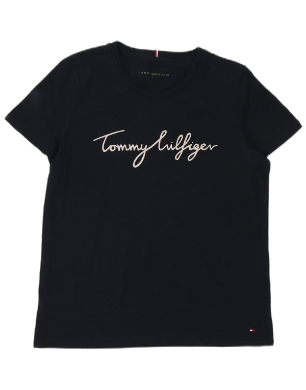 Tommy Hilfiger Womens Graphic T-Shirt Top UK 16 Large Navy Blue Cotton