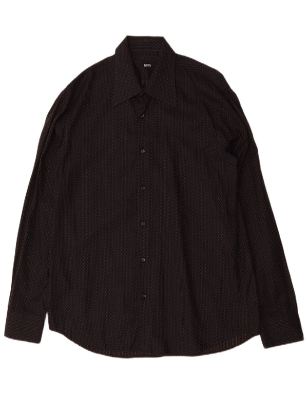 Hugo Boss Mens Shirt Size 41 15  Medium Black Spotted Cotton