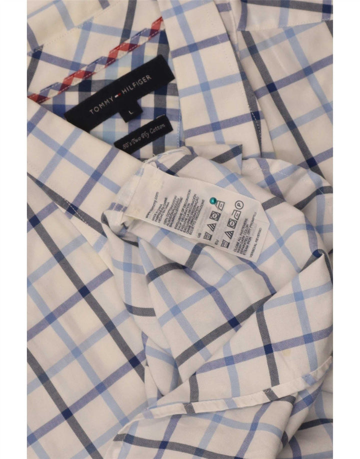 Tommy Hilfiger Mens Short Sleeve Shirt Large White Check Cotton