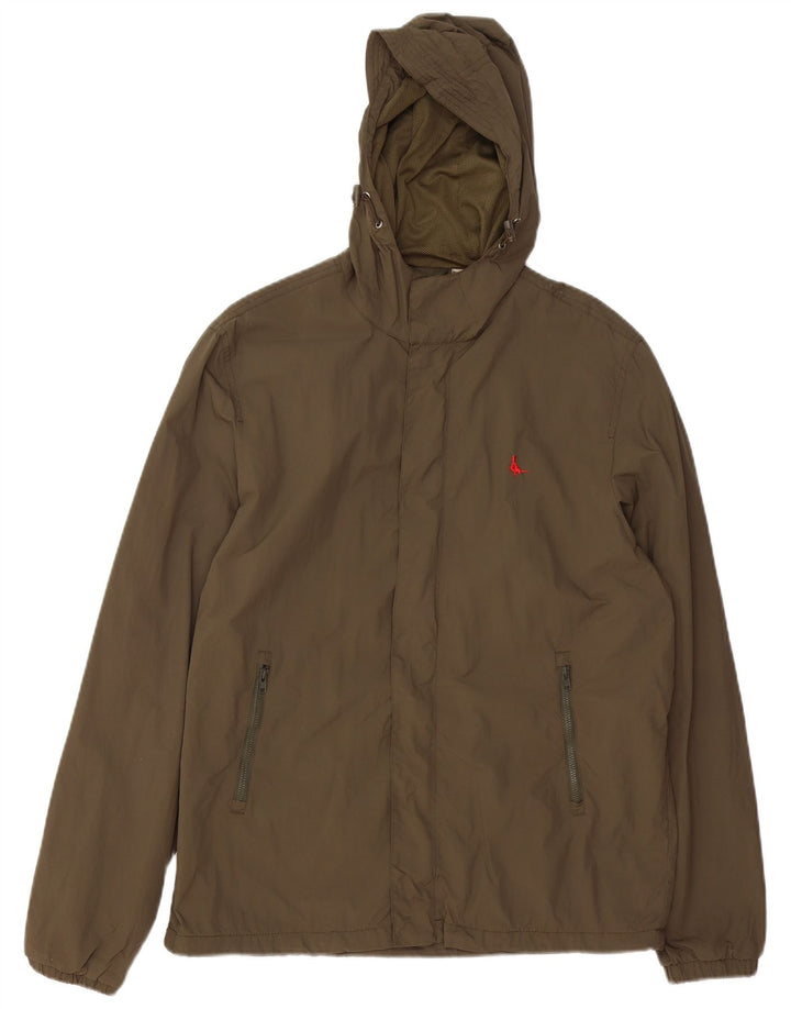 JACK WILLS Mens Hooded Rain Jacket UK 40 Large Khaki Nylon