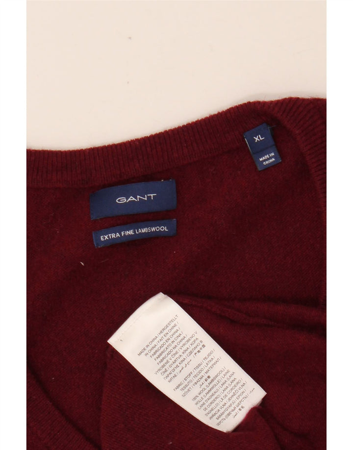 GANT Womens V-Neck Jumper Sweater UK 18 XL Maroon Wool