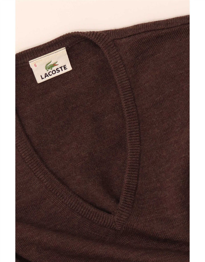 Lacoste Mens V-Neck Jumper Sweater Size 6 XL Brown