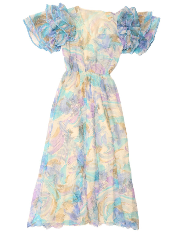 VINTAGE Womens Abstract Pattern Maxi Dress UK 12 Medium Blue