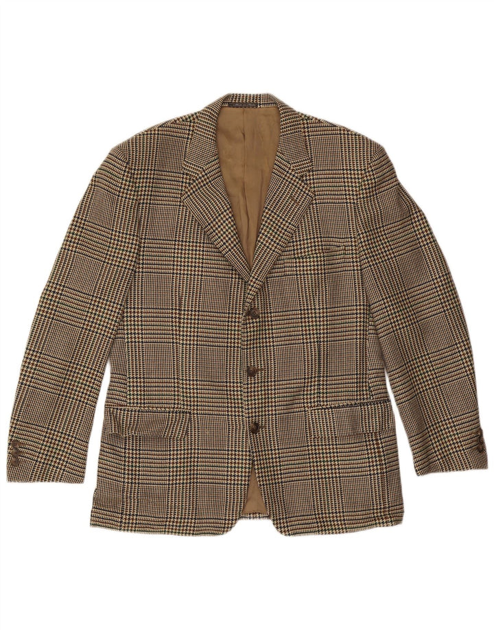 CORNELIANI Mens 3 Button Blazer Jacket IT 50 Large Beige Houndstooth Wool