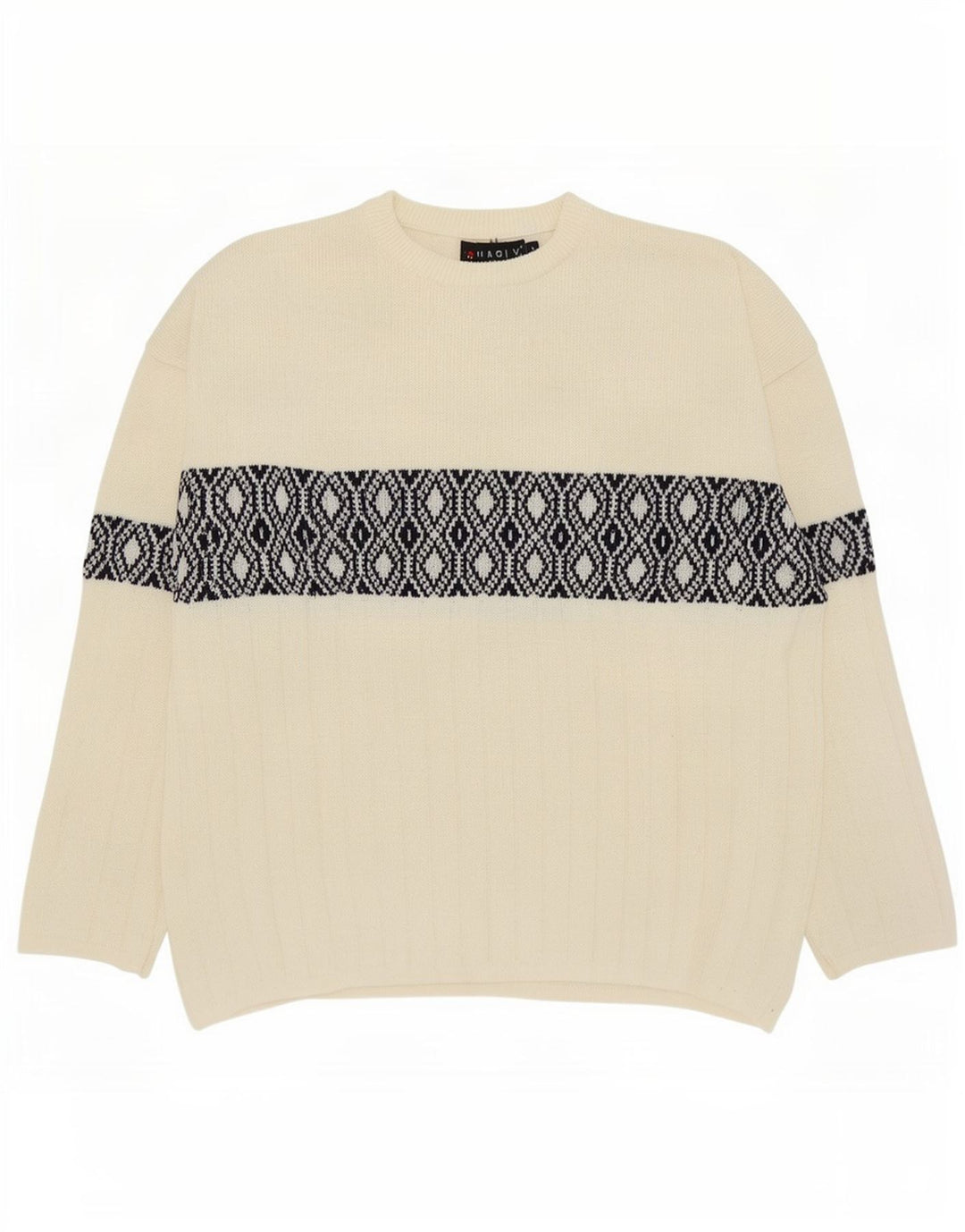 Charly Mens Boat Neck Jumper Sweater Large Off White Geometric Wool