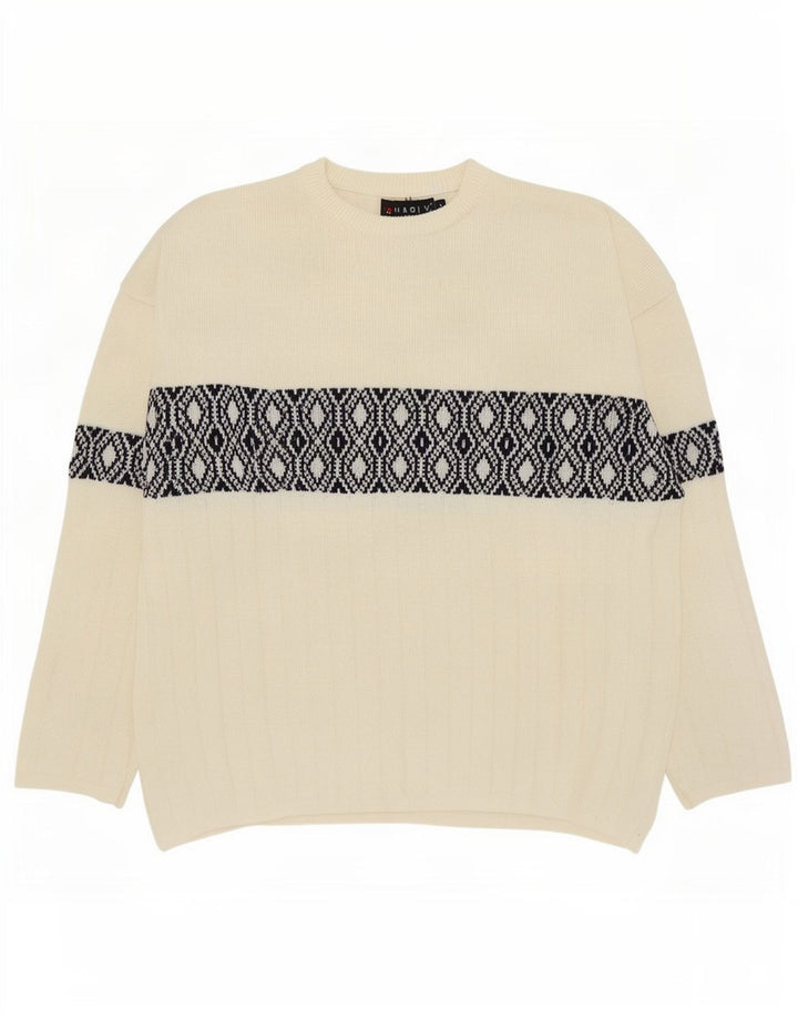 Charly Mens Boat Neck Jumper Sweater Large Off White Geometric Wool