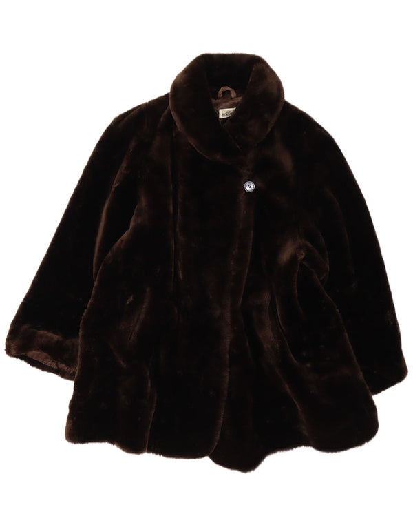 ALBA FORNARI Womens Oversized Faux Fur Overcoat EU 46 XL Brown