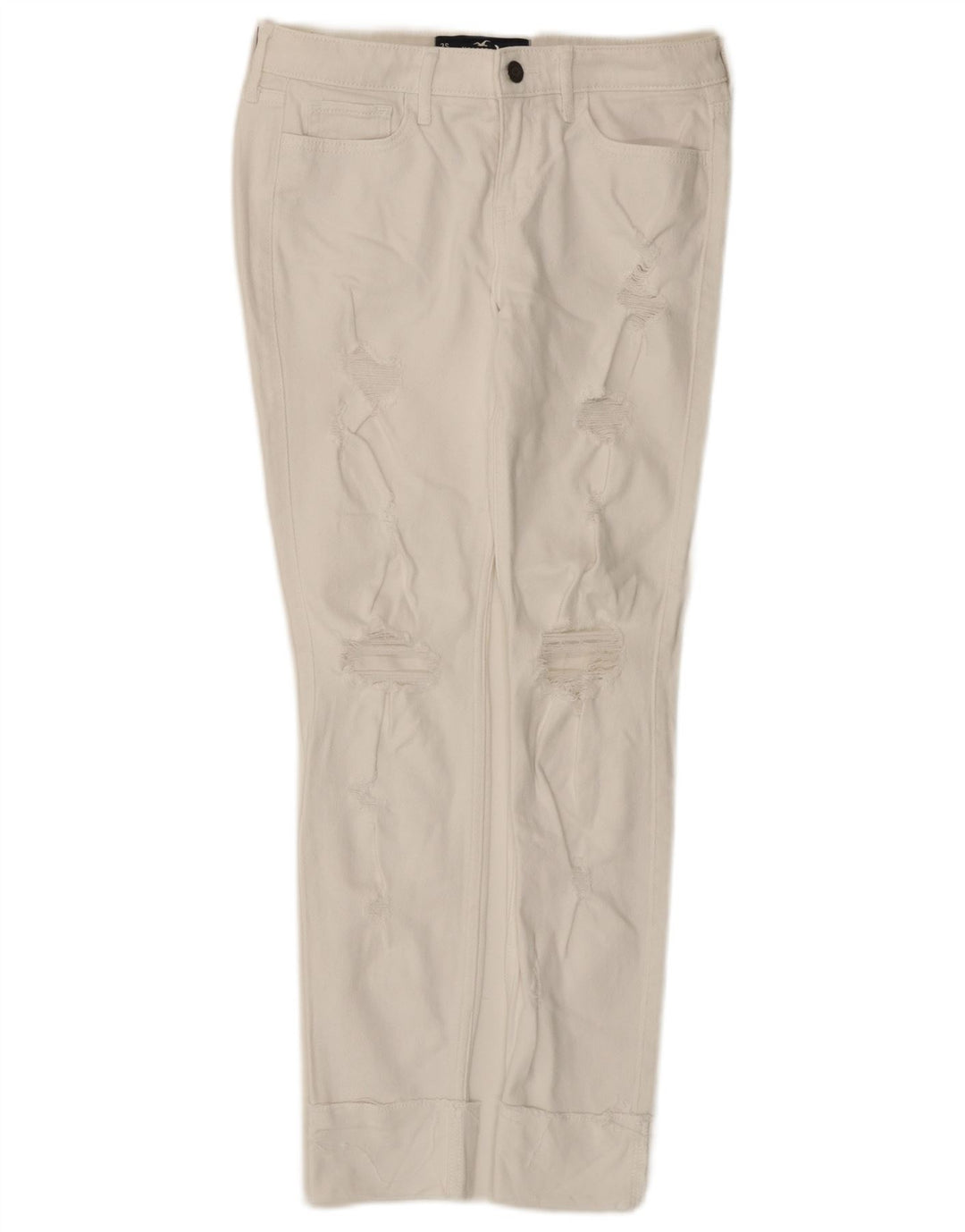 HOLLISTER Womens Low Waist Distressed Skinny Jeans W26 L28 White Cotton