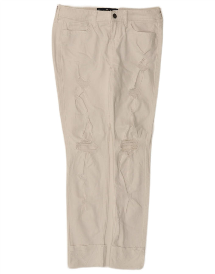 HOLLISTER Womens Low Waist Distressed Skinny Jeans W26 L28 White Cotton