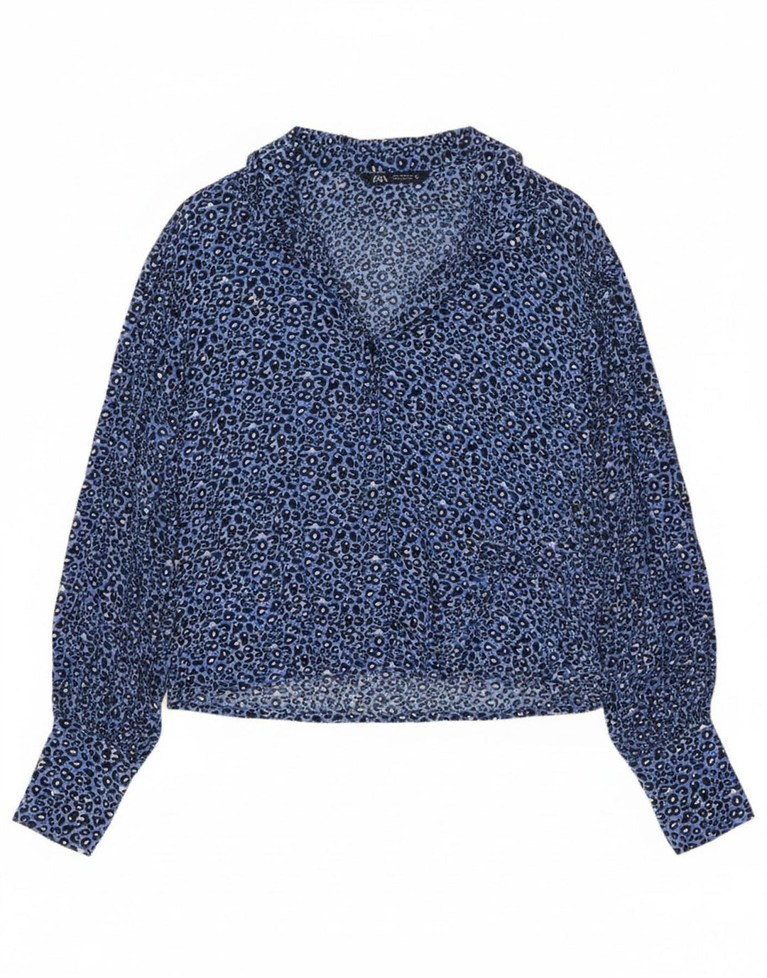 Zara Womens Shirt UK 14 Medium Blue Animal Print