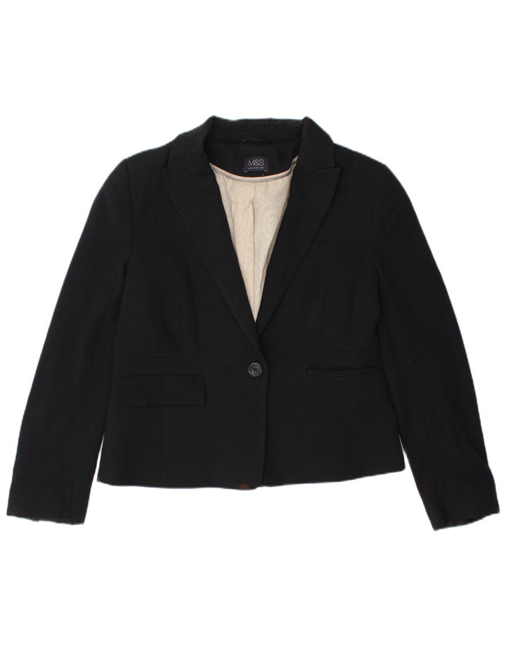 Marks & Spencer Womens Crop 1 Button Blazer Jacket UK 12 Medium Black