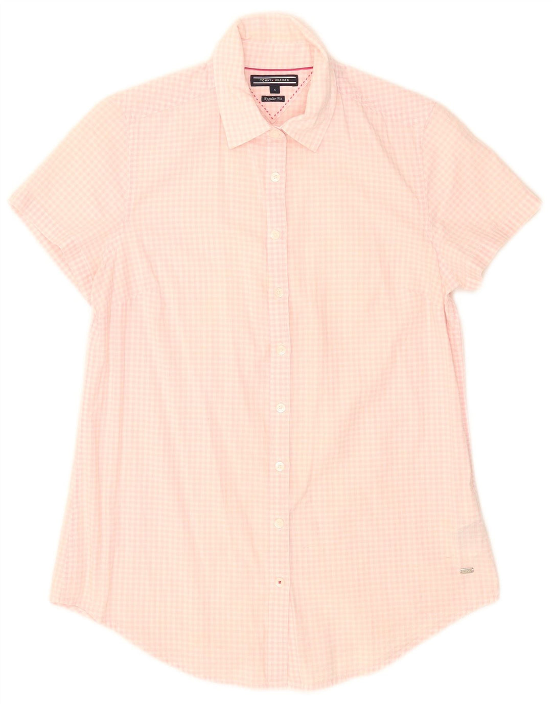 Tommy Hilfiger Womens Short Sleeve Shirt US 4 Small Pink Gingham