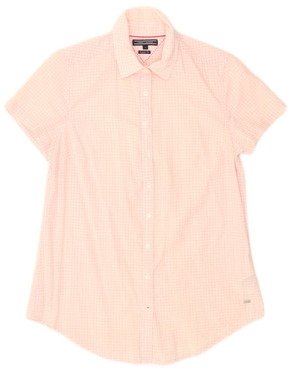 Tommy Hilfiger Womens Short Sleeve Shirt US 4 Small Pink Gingham