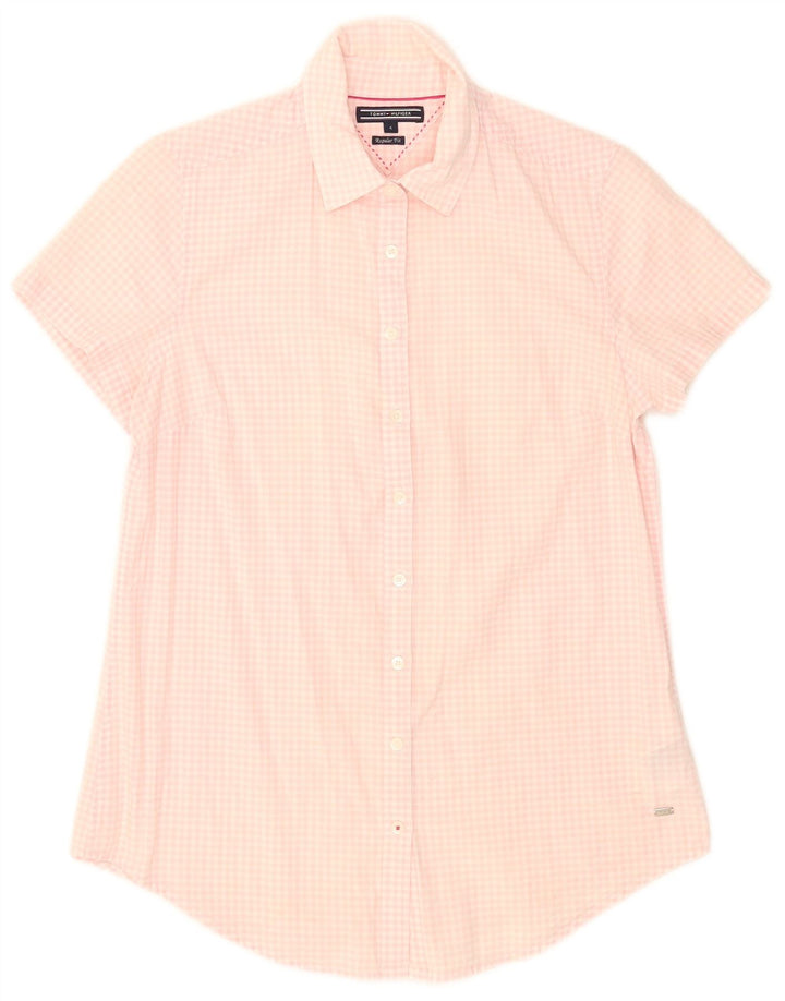 Tommy Hilfiger Womens Short Sleeve Shirt US 4 Small Pink Gingham