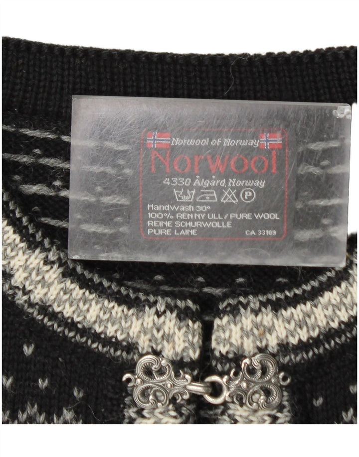 Norwool Mens Cardigan Sweater Medium Black Fair Isle New Wool
