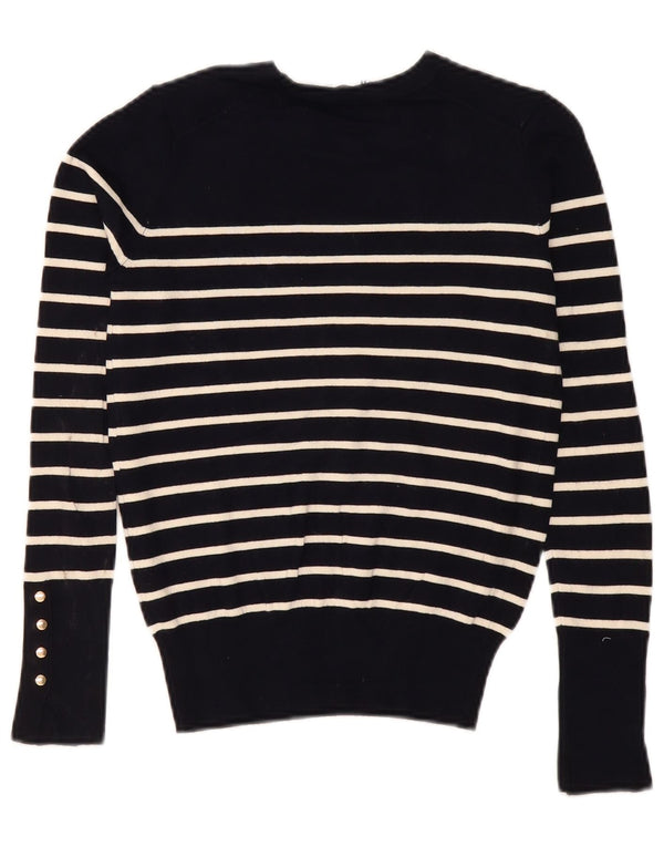 Zara Womens Crew Neck Jumper Sweater UK 10 Small Navy Blue Striped