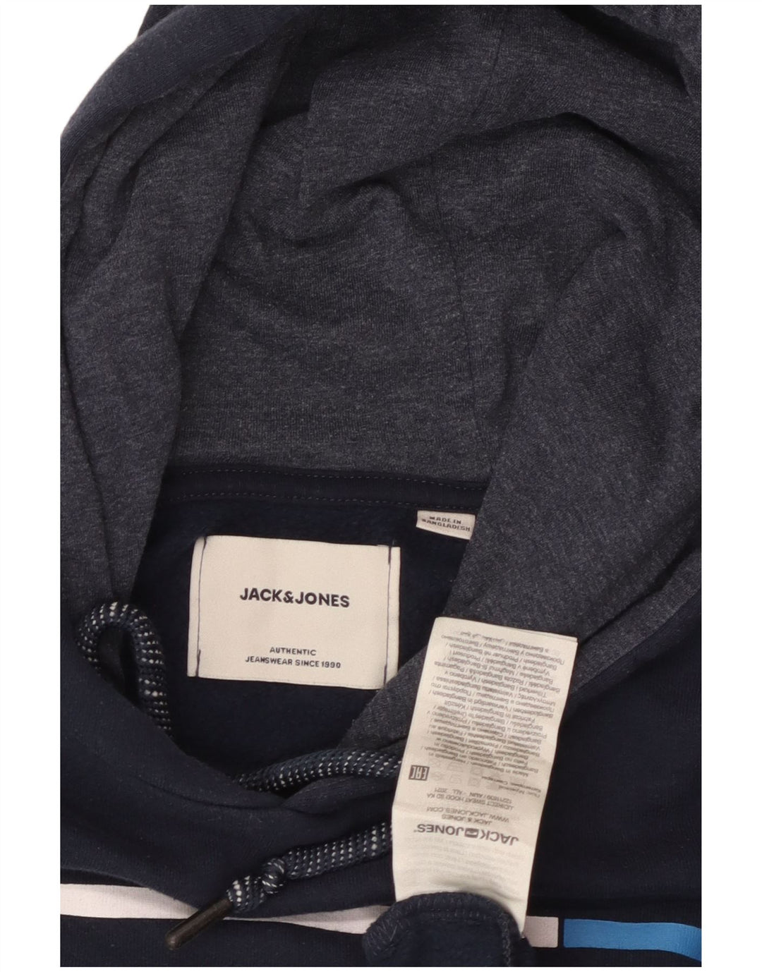 Jack & Jones Mens Graphic Hoodie Jumper Small Navy Blue Cotton