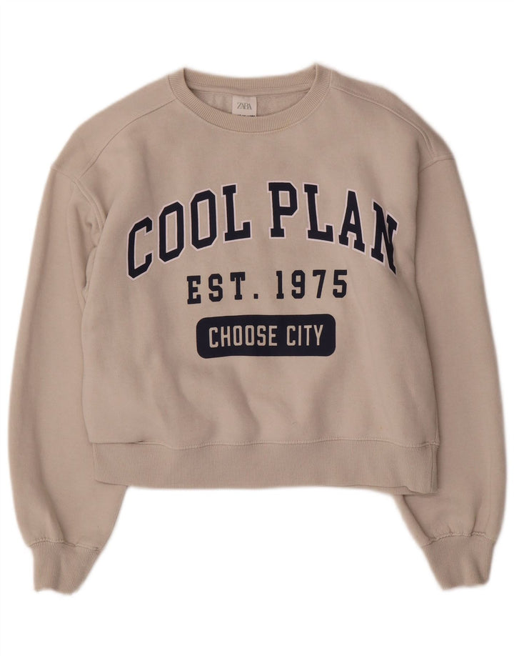 Zara Girls Crop Graphic Sweatshirt Jumper 13-14 Years White