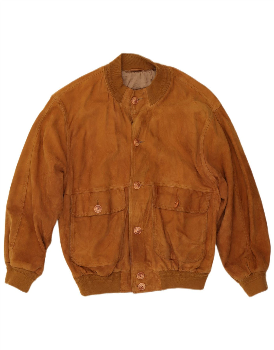 VINTAGE Mens Suede Bomber Jacket UK 38 Medium Beige Leather