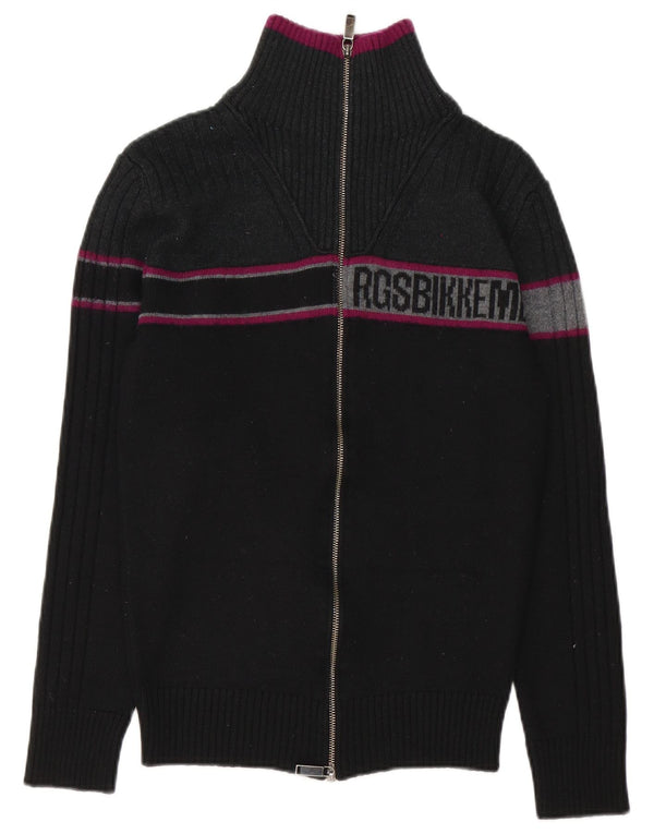 Bikkembergs Womens Graphic Cardigan Sweater UK 14 Medium Black Colourblock