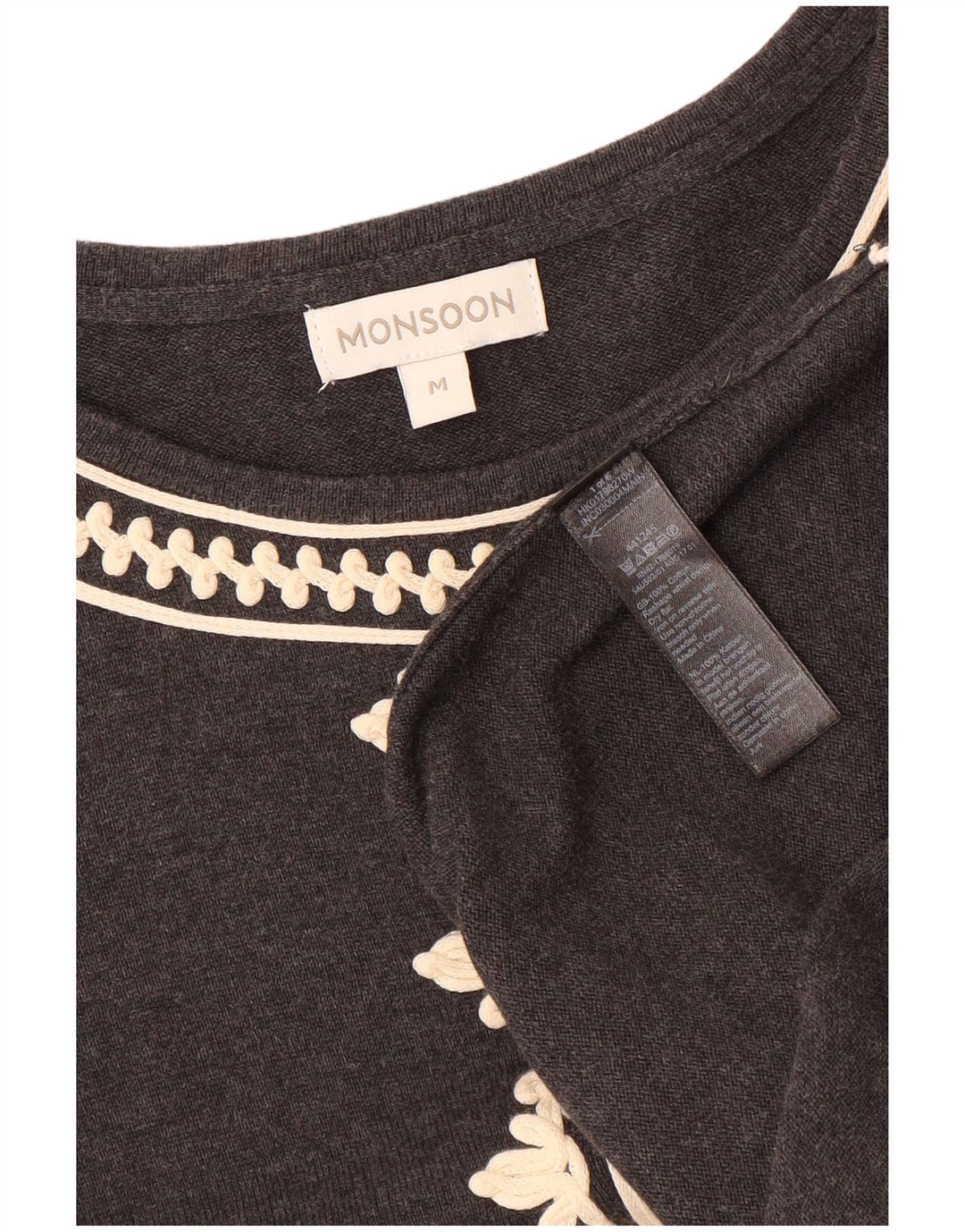 MONSOON Womens 3/4 Sleeve Jumper Dress UK 12 Medium Grey Cotton