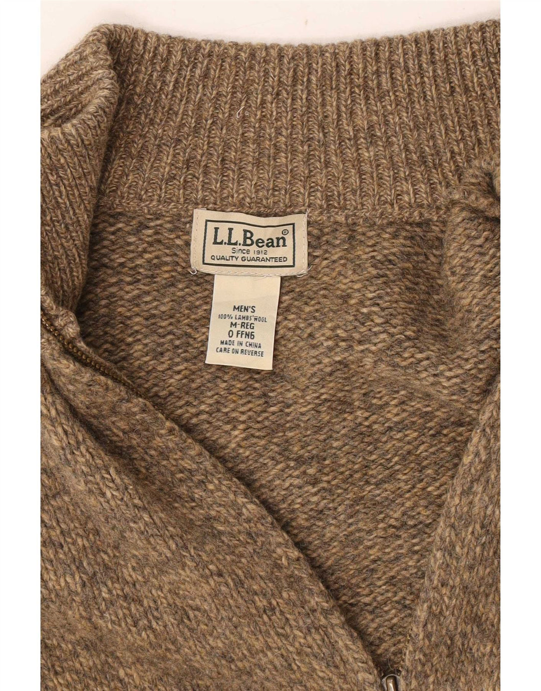 L.L.Bean Mens Full Zip Cardigan Sweater Medium Beige Flecked Lambswool