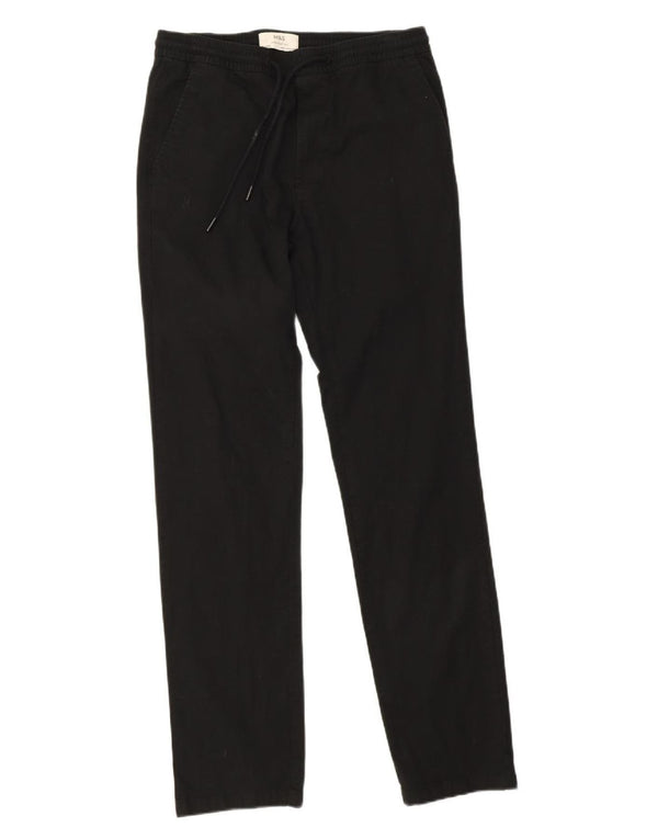 Marks & Spencer Mens Straight Casual Trousers Small W30 L32 Black Cotton